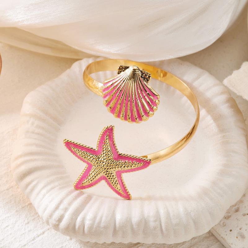 Boho Emaille Seestern Muschel Armreifen Armbänder Für Frauen Großer Seestern Offene Armbänder Sommer Strandurlaub Schmuck Geschenk