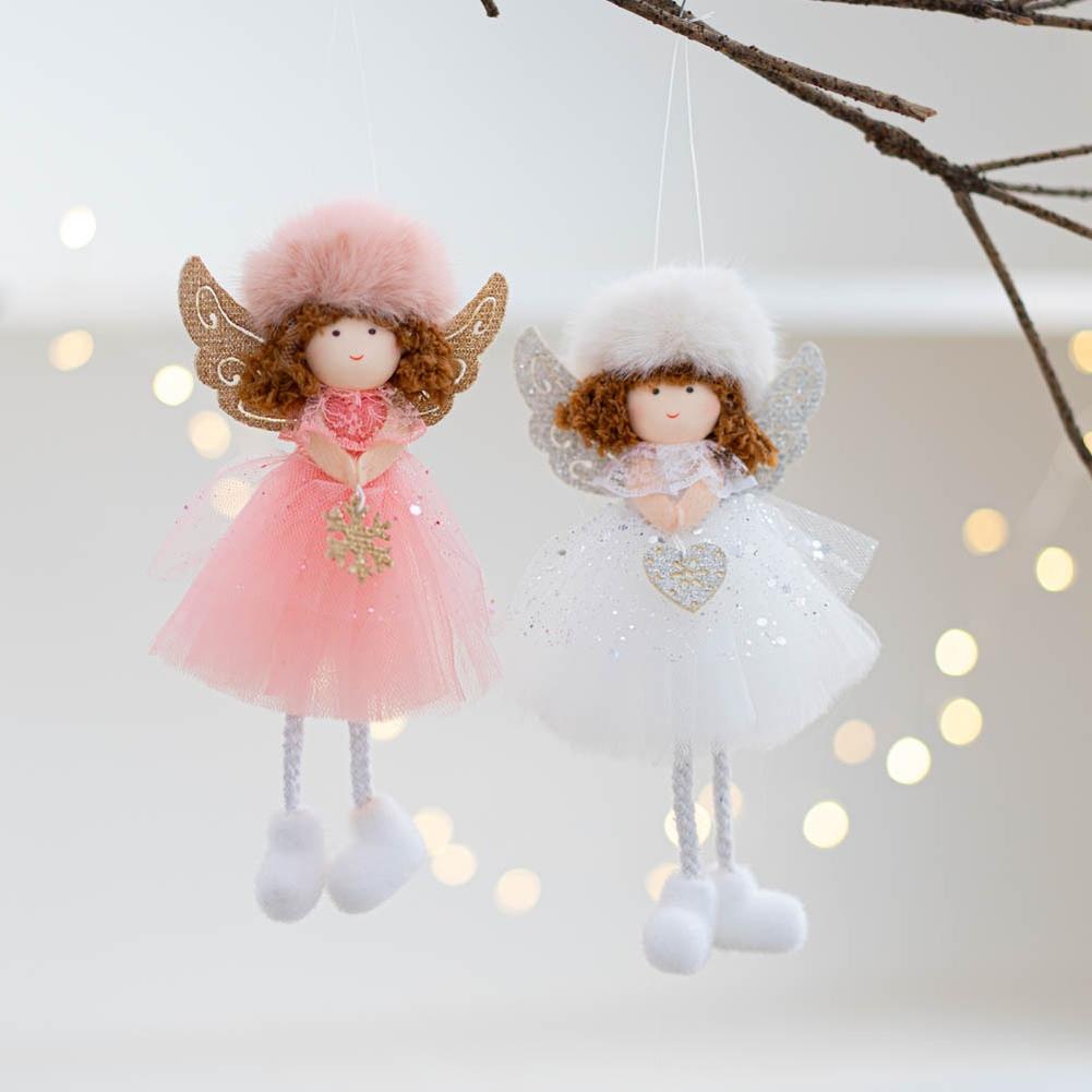 Holiday Christmas Angel Girl Doll Ornament Hanging Pendant with Gauze Wings Plush Material Suitable for Kids Decorations