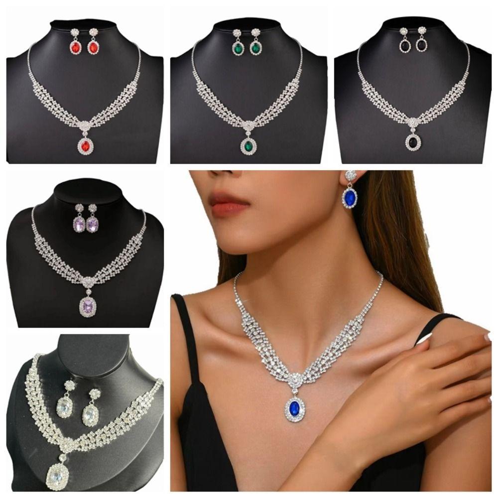 Sparkling Women's Rhinestone Jewelry Set Water Drop Pendant Crystal Jewelry Set  Party Banquet