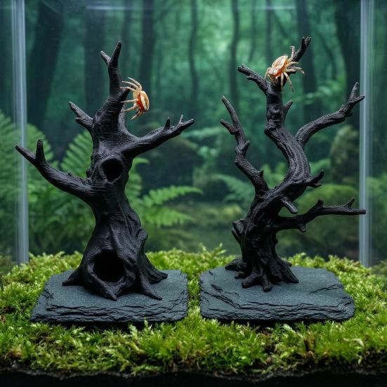 3D Printed Breeding Box Accessory 2Pcs Jumping Spider Tree, Hiding Cave, Hermit Crab Climbing Decor for Compact Shelter Small Pets Reptile Habitat