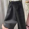 2025 Autumn/Winter High-Waisted Thick Woolen Retro Straight-Leg Wide Pants for Women