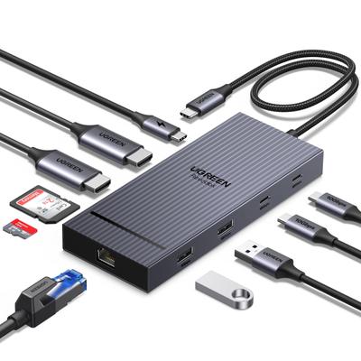 Ugreen Revodok 10 In 1 USB C Docking Station USB C Hub Dual HDMI Expansion USB 10Gbps Data Transfer Ports Dual Expansion 100W PD Fast Charging 1Gbps