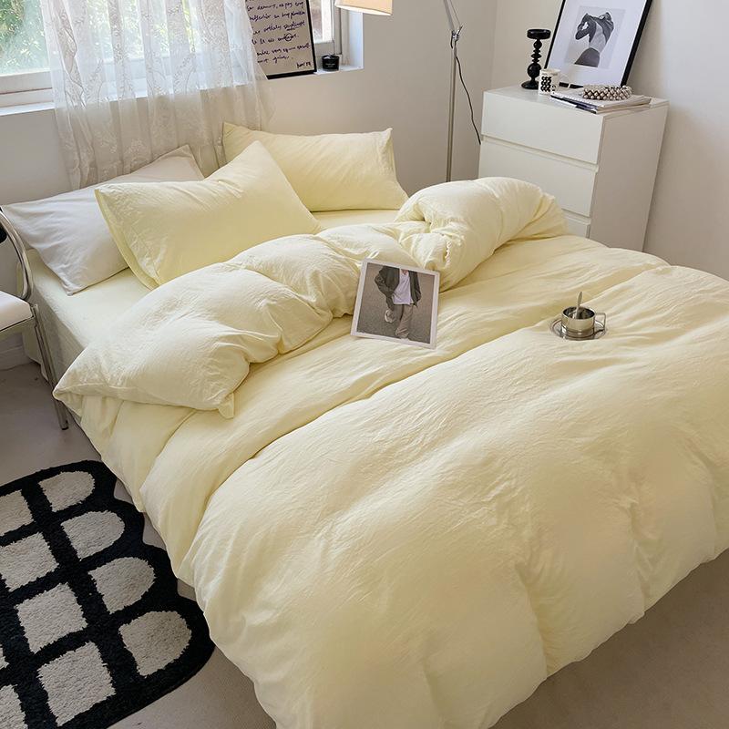 Bed Sheet Quilt Cover Nude Sleeping Pure Cotton Four-piece Set Washed Cotton Soft Bed Sheet Quilt Cover Solid Color Bedding