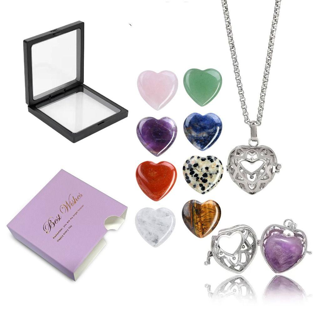 8 in 1 Replaceable Heart Shaped Necklace Natural Stones Gemstone Necklace Spiritual Gifts