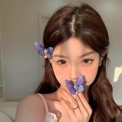 1 Stück Lila Blau Schmetterling Haarspange Mehrfarbig Entenschnabel Strass Pony Seiten Haarnadeln für Frauen Mädchen Pony Pferdeschwanz Haarklammern