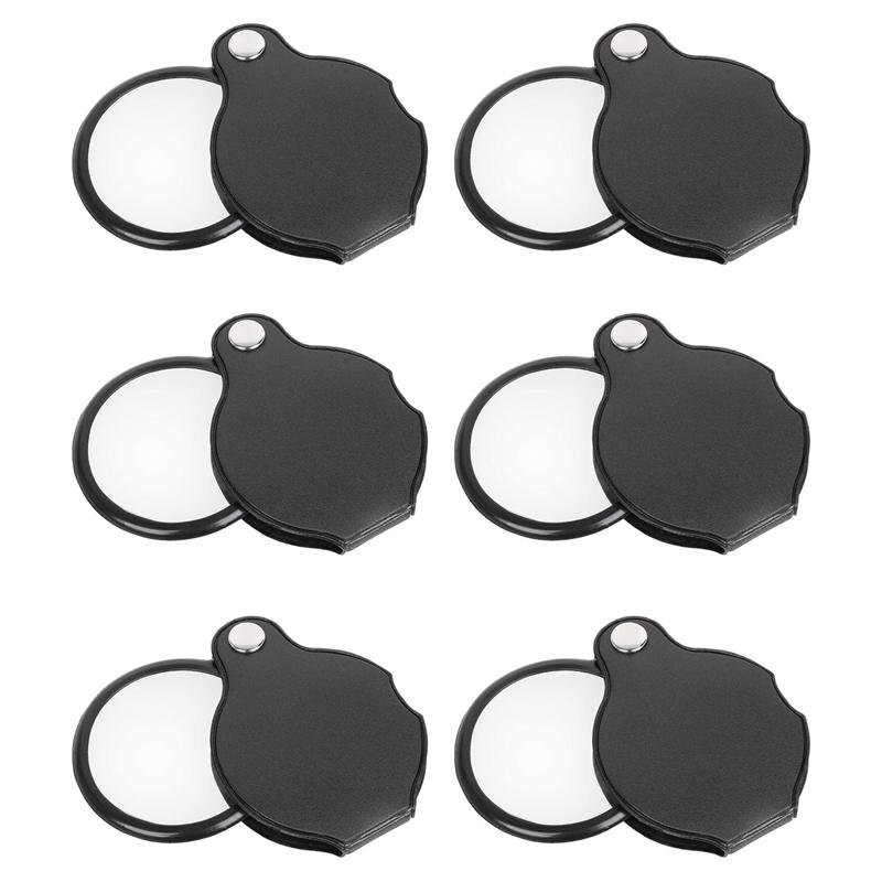 A96I-6Pcs Folding Fold Away Pocket Magnifying Glass Magnifier Lens 3X Magnification Folding Leather Case Magnifying Glass