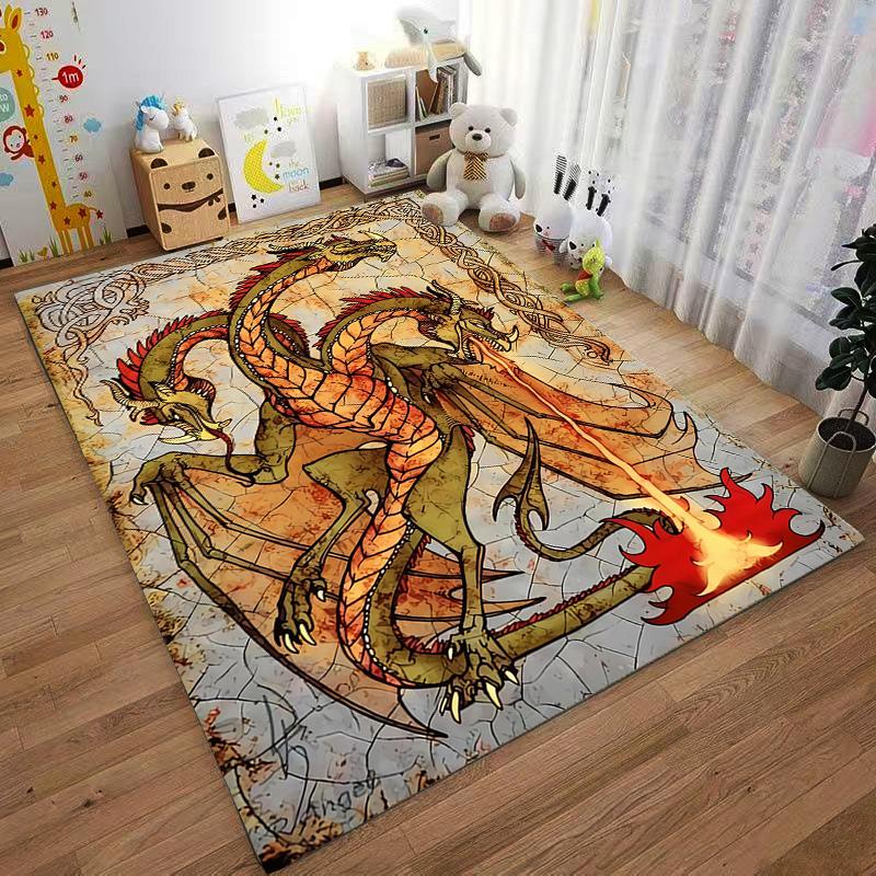"Three-Headed Fire-Breathing Dragon Printed Medieval Style Carpet" Suitable for use as an anti-slip for living room bedroom sofas