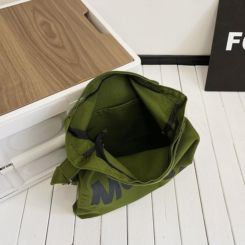 Canvas Bag Women Shoulder Crossbody Bag Letter Print Cloth Bag College Student Class Tutoring Artistic Minimalist Large Capacity