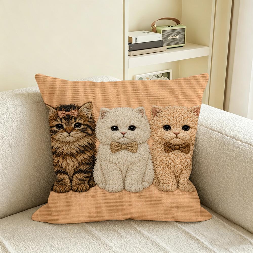 Copricuscino Gatto D Piatto Gatti Carini Federa Naturale Lino Set Decorazione AllinOne per Divano Camera da Letto Sedia