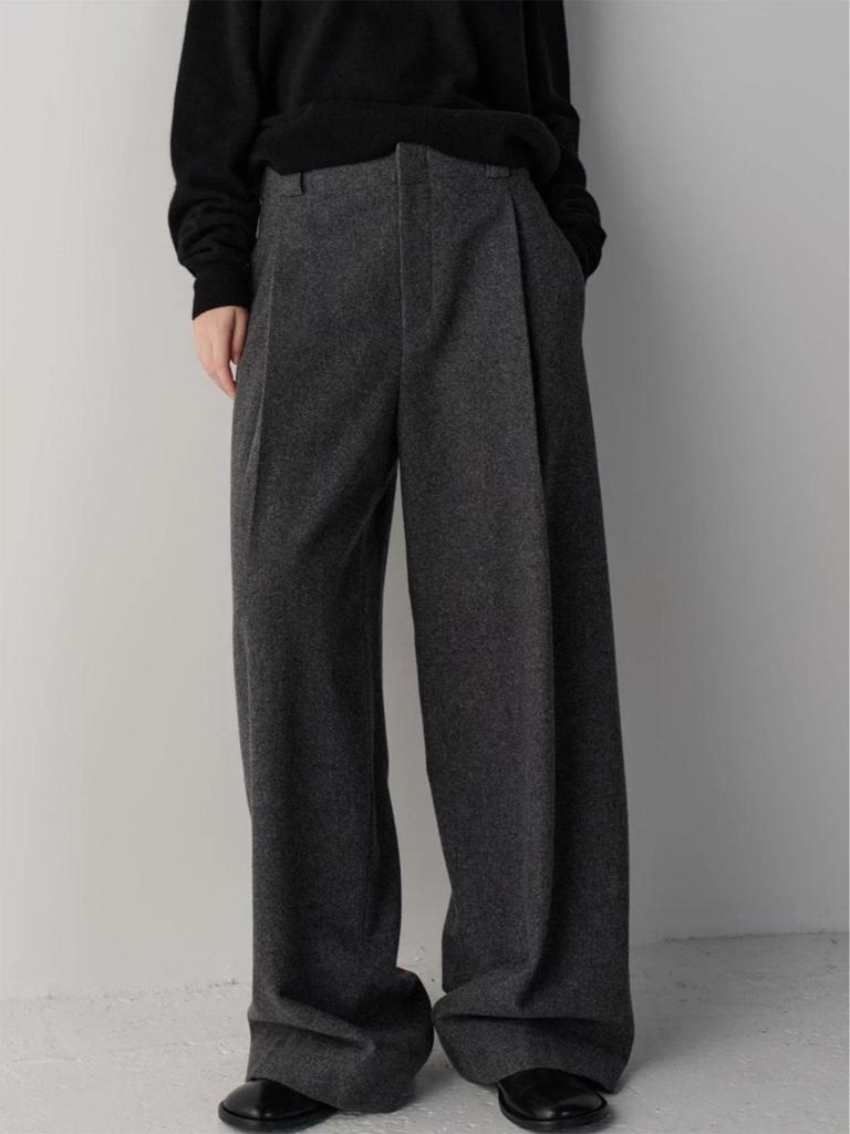 Façade Pattern High Waist Wide-Leg Casual Suit Pants for Women - Slimming, Floor-Length, Spring & Autumn Style