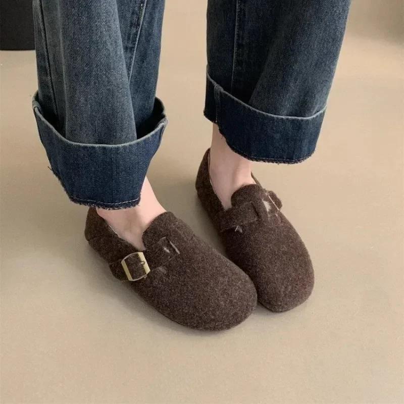 2026 Новые Женские Мягкие Флисовые Войлочные Мокасины Зимние Теплые Плюшевые Обувь Birken Женский Бренд Дизайн Меховые Мокасины с Ремешком-Пряжкой 35 кофейный 2590₽