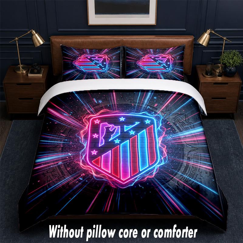 Set Biancheria da Letto Design Atletico Madrid 1 Copripiumino + 2 Federe Morbido Traspirante Biancheria da Letto per la Casa