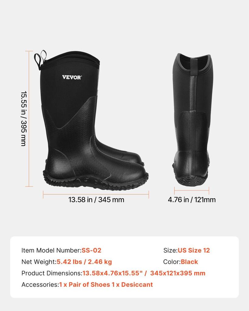 Protective Footwear for Men Neoprene Rubber Work Rain Boots Size 12 US