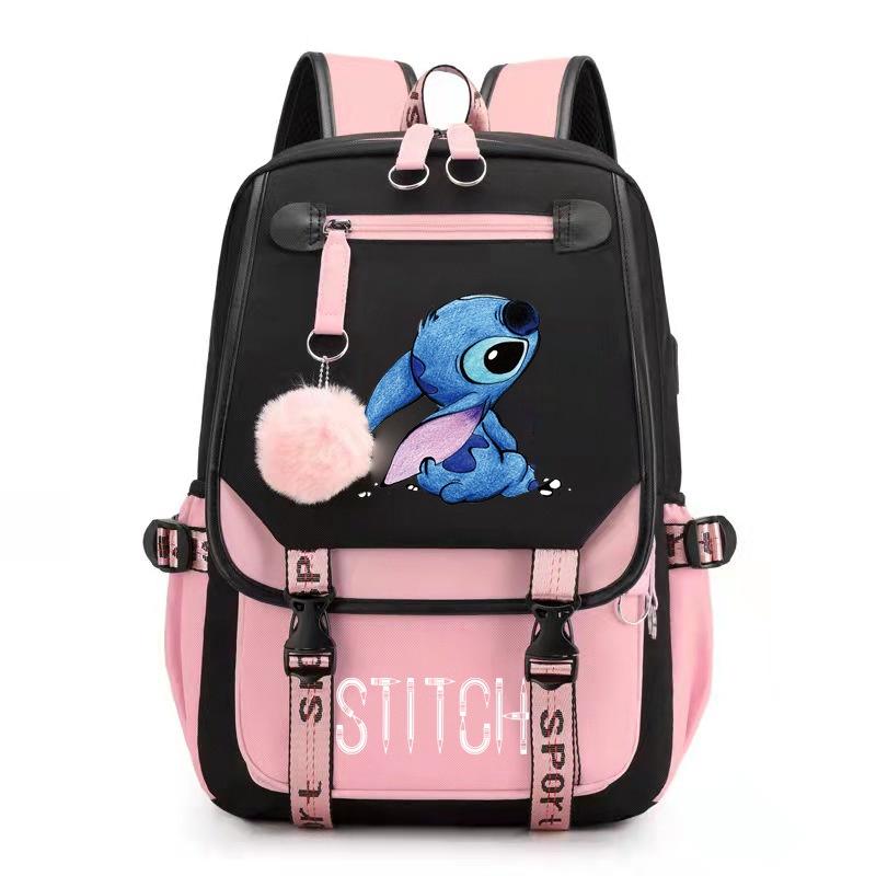 Stitch Cartoon Backpack For Boys Girls With Usb Charge Port