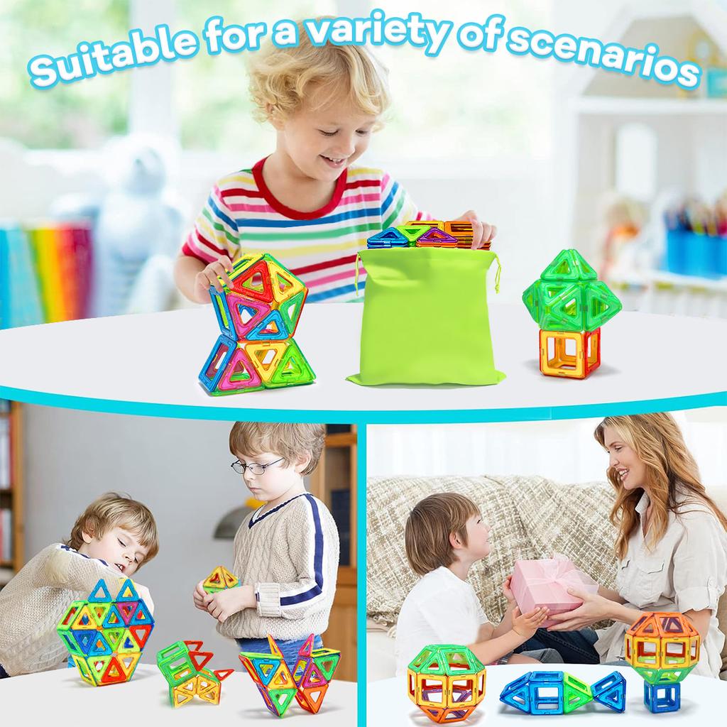 Big Size Magnetic Building Blocks - 3D STEM Educational Constructor Toys For Kids Multiple Shaped Magnetic Building Blocks