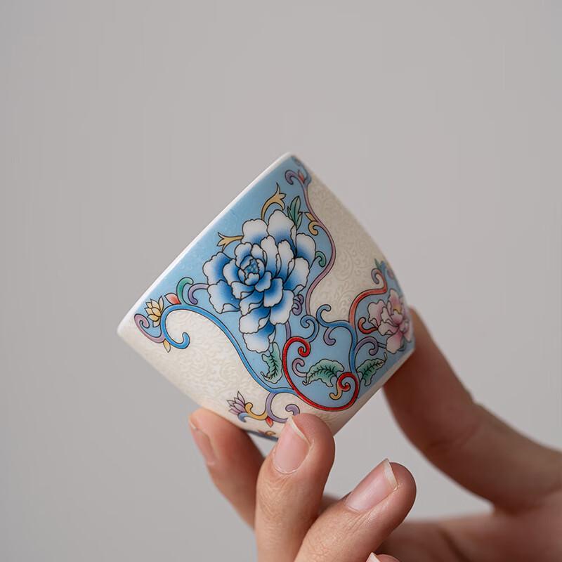 Shangqi Handmade Filigree Silver Peony Ceramic Teacup