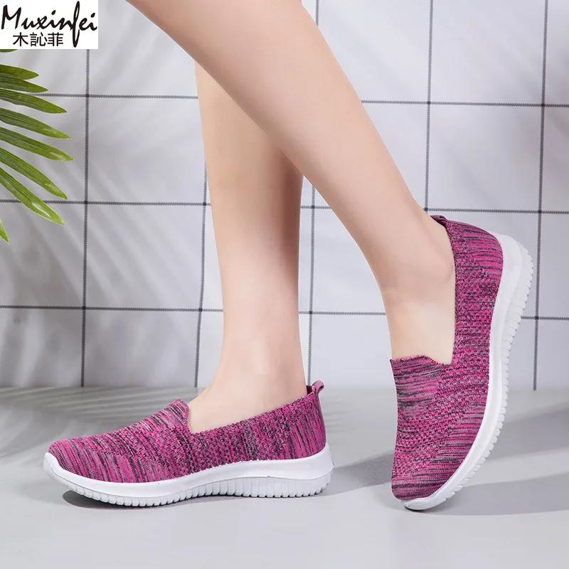 Women's Shoes Summer 2025 Breathable Low Heel Walking Flat Bottom Women's Casual Knitted Cheap Shoes Clearance Free Shipping