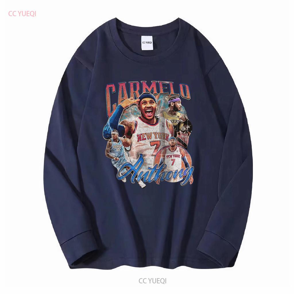 T-shirt Carmelo Anthony Pallacanestro Classica Anni '90 manica lunga o corta vintage Lavata Versatile Unisex Morbida Elasticizzata