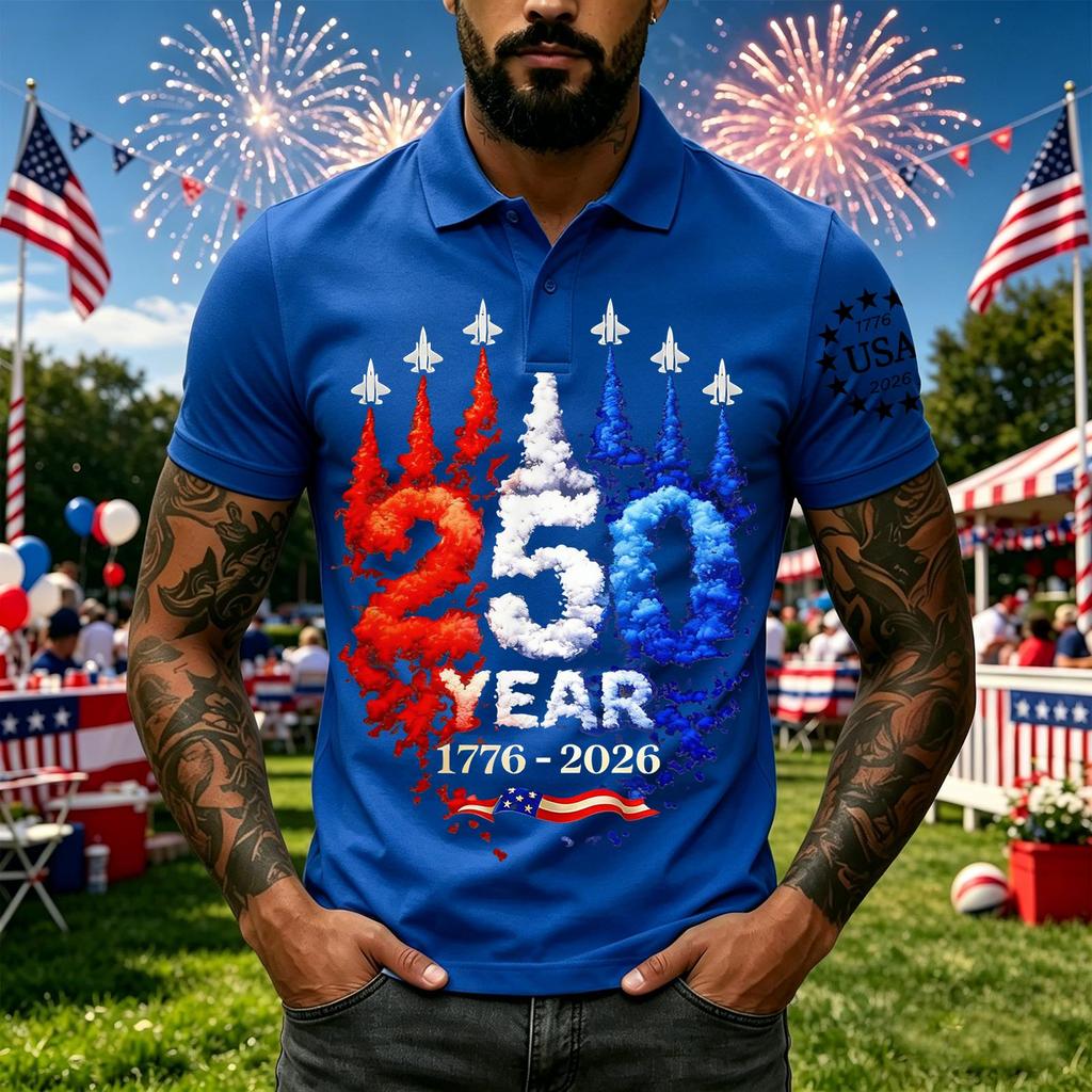 Men's Casual Short Sleeve Polo Shirt with Independent Day Graphic Print Classic Fit Breathable Fabric Comfortable Design