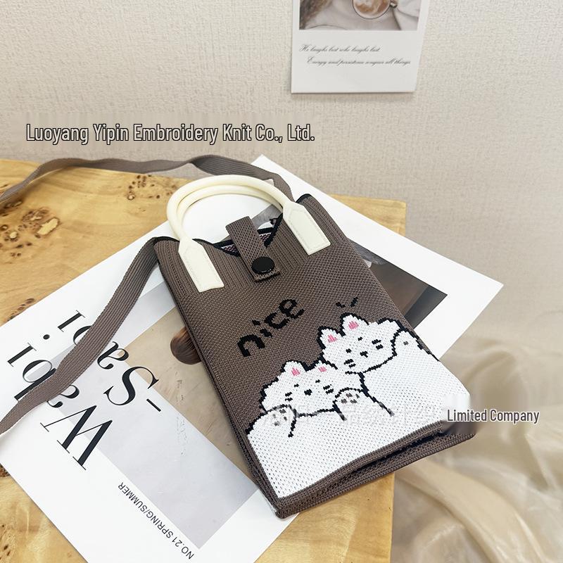 Cute Cartoon Dopamine Knit Crossbody Phone and Coin Bag
