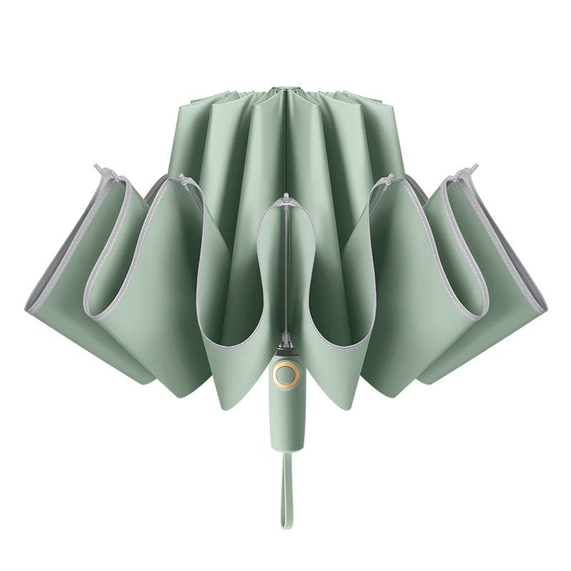 New 10-bone Three-fold Automatic Reverse Umbrella 280t Bumping Cloth Fabric with Zipper Bag Umbrella