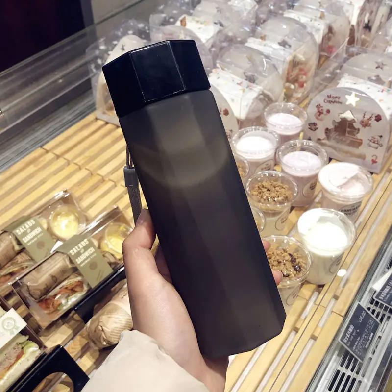 Portable Plastic Water Bottle Creative Matte Water Cup Outdoor Juice Leak-Proof Sports Bottle with Rope Travel Camping Bottles