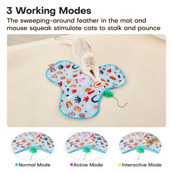 Hide And Seek Interactive Cat Toy Touch Activated Simulated Hunting Game with Moving Concealed Feather And Mouse Squeaky for Indoor Bored Adult Cats