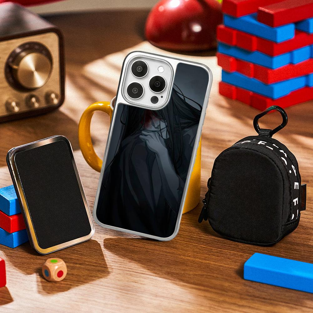 H-homi-cipher Crawling Anime Man Phone Case for iPhone 16 15 14 13 12 11 Pro Max Sheepskin Silver-edged Protective Case