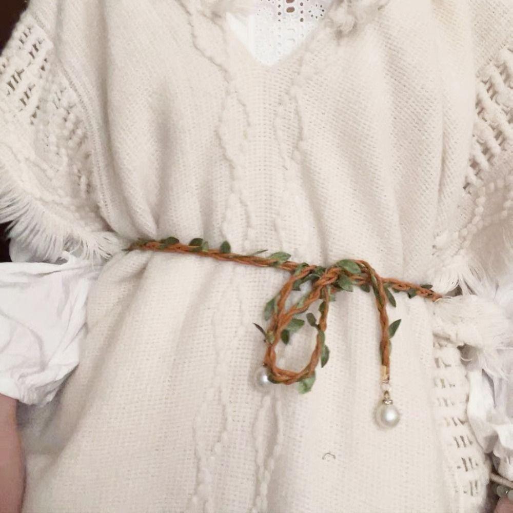 Bohemian Ethnic Style Waist Belt Pearl Beaded Dress Decoration Leather Weave Waist Chain Party