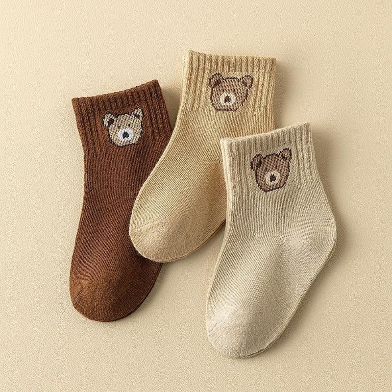 5Pairs Cartoon Bear-Themed Kids Socks, Mid-Calf Length, Cozy and Soft for All-Season Wear