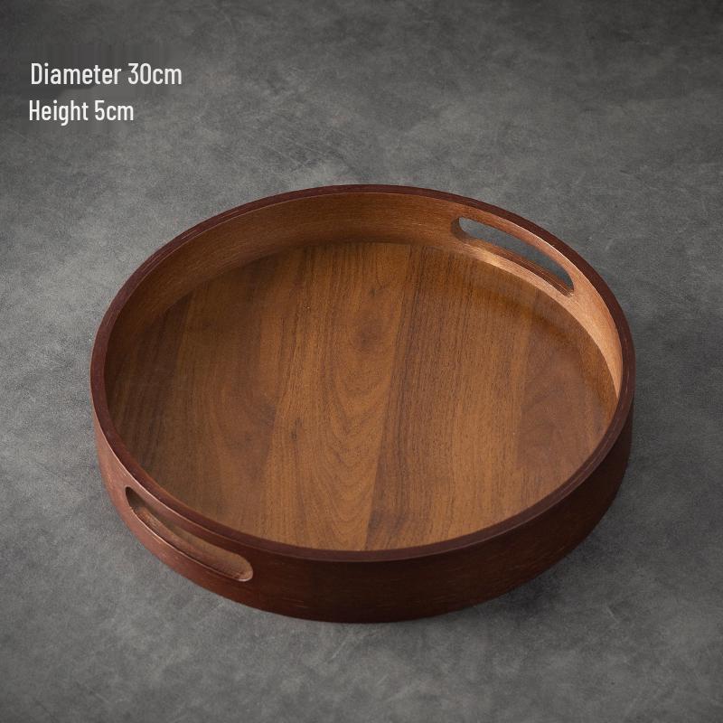 Creative Walnut Dessert & Fruit Plate with Teacup Holder - Bamboo & Wood Tea Tray