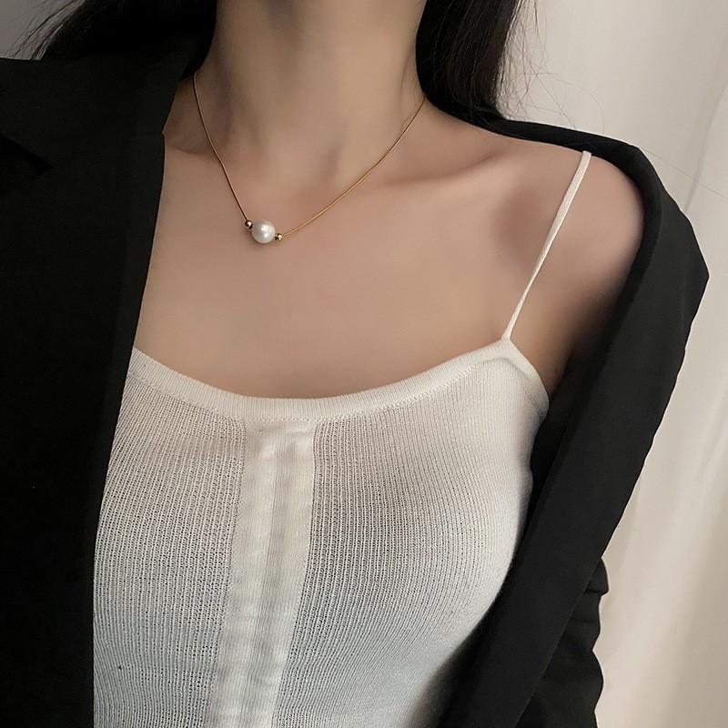 Stainless Steel Imitation Pearl Pendant Necklace For Women Niche All-Match Jewelry Accessory