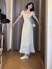 French square neck bubble sleeve dress women's summer new gentle temperament coffee break dress waist and thin long dress