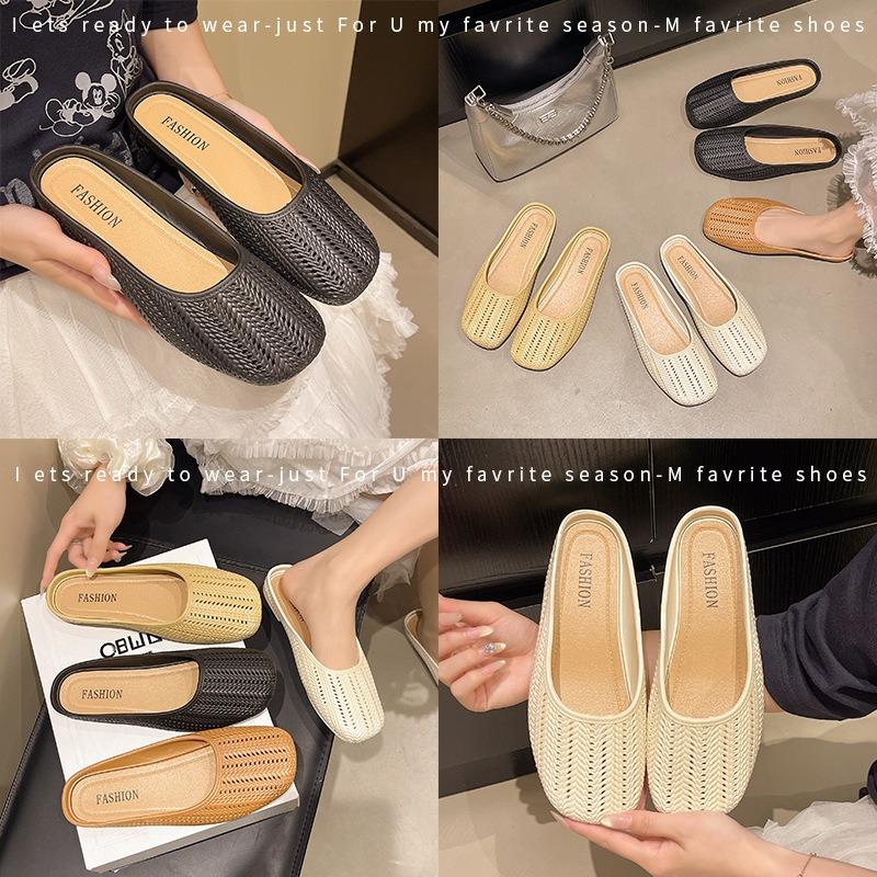 New Bag Head Half Slippers Women's Summer Wear Lazy One Pedal Hollow Non-slip Soft Bottom Cool Slippers