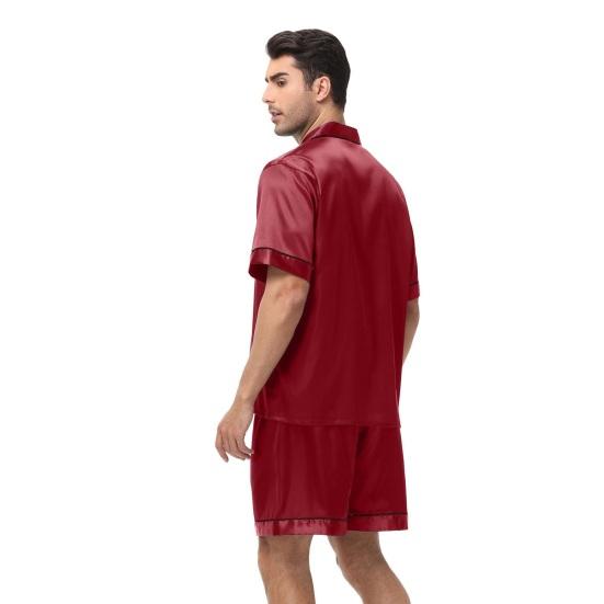 2Pcs/Set Men Pajamas Set Lapel Short Sleeve Single Breasted Tops Elastic Waist Shorts