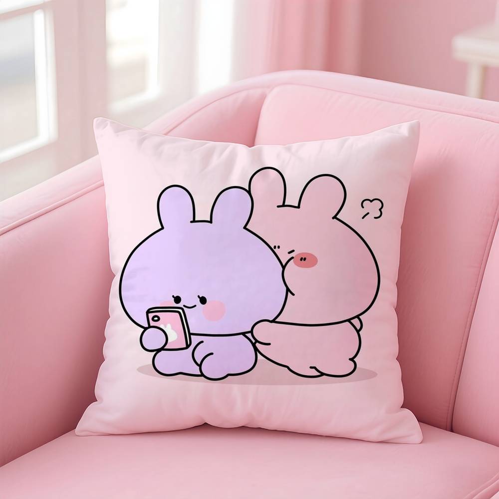 A-Asamimichan Cute Bunny Pillow Case Comfort Sofa Bed Silky Elegant Invisible Zipper Custom Decorative Cushion Cover