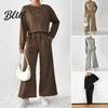 Round Neck Top And Wide-leg Pants Set 2 Pcs/Set Women Suit O Long Sleeves Solid Color Sport Loose Fit Sweatshirt Drawstring Elastic Waist Wide