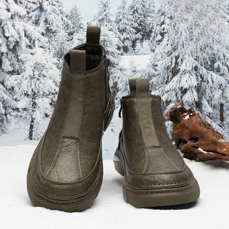 Male Casual Boots Thick Sole Platform Brown Round Toe Velvet Men's Leather Chelsea Shoes Classic Original Low Price In Promotion