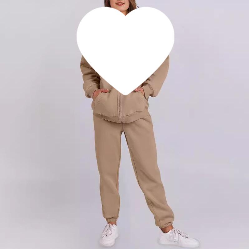 Korean-Style Hooded Jacket and Casual Loose Hoodie Set for Women - Plus Velvet, Autumn/Winter Collection