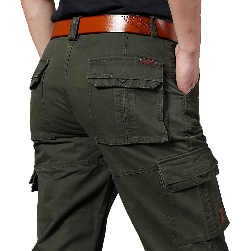 Men's Spring Cargo Pants - Thick, Loose, Straight-Leg, Multi-Pocket, Plus Size, Pure Cotton Trousers