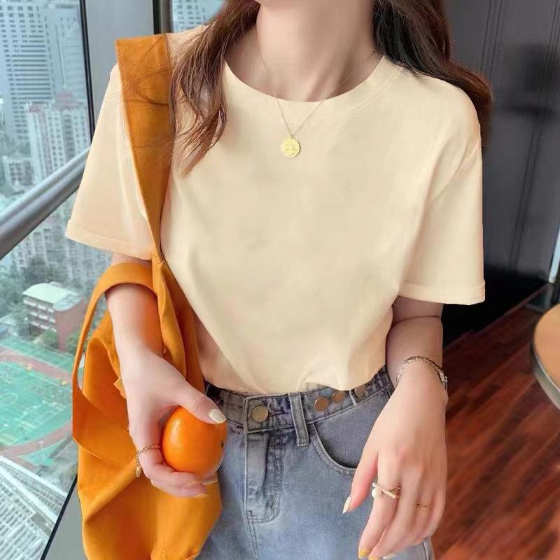 VEZFAA Damenmode Lässig Einfarbig Druck Sommer Frühling Kurzarm O-Ausschnitt Blusen & Hemden