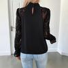 2025 New Autumn Versatile Sexy and Elegant Half Turtle Neck Solid Color Lace Long-sleeved Women's Shirt