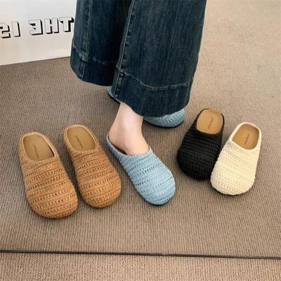 French Niche Mesh Hollow Breathable Bag Head Half Slippers Women's 2025 Summer New Wear Roman Platform Sandals