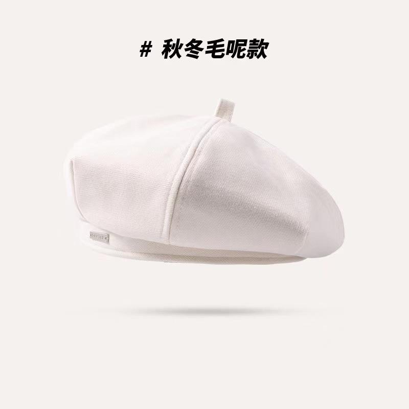 Woolen beret children autumn and winter new French beret versatile Internet celebrities show face small metal label painter hat