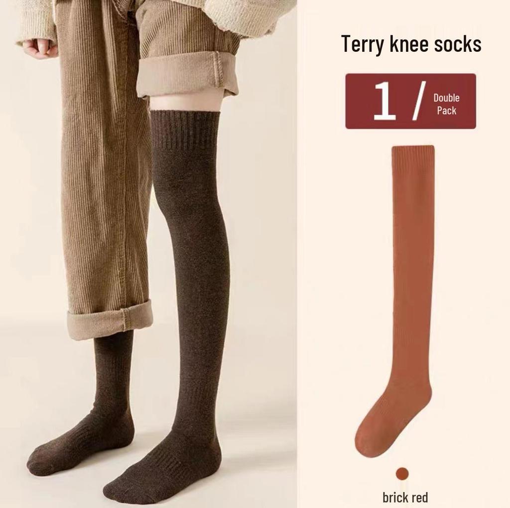 Women's Velvet-Lined Over-the-Knee Terry Socks – Thick, Warm, and Trendy Winter Mid-Tube Knee Pads