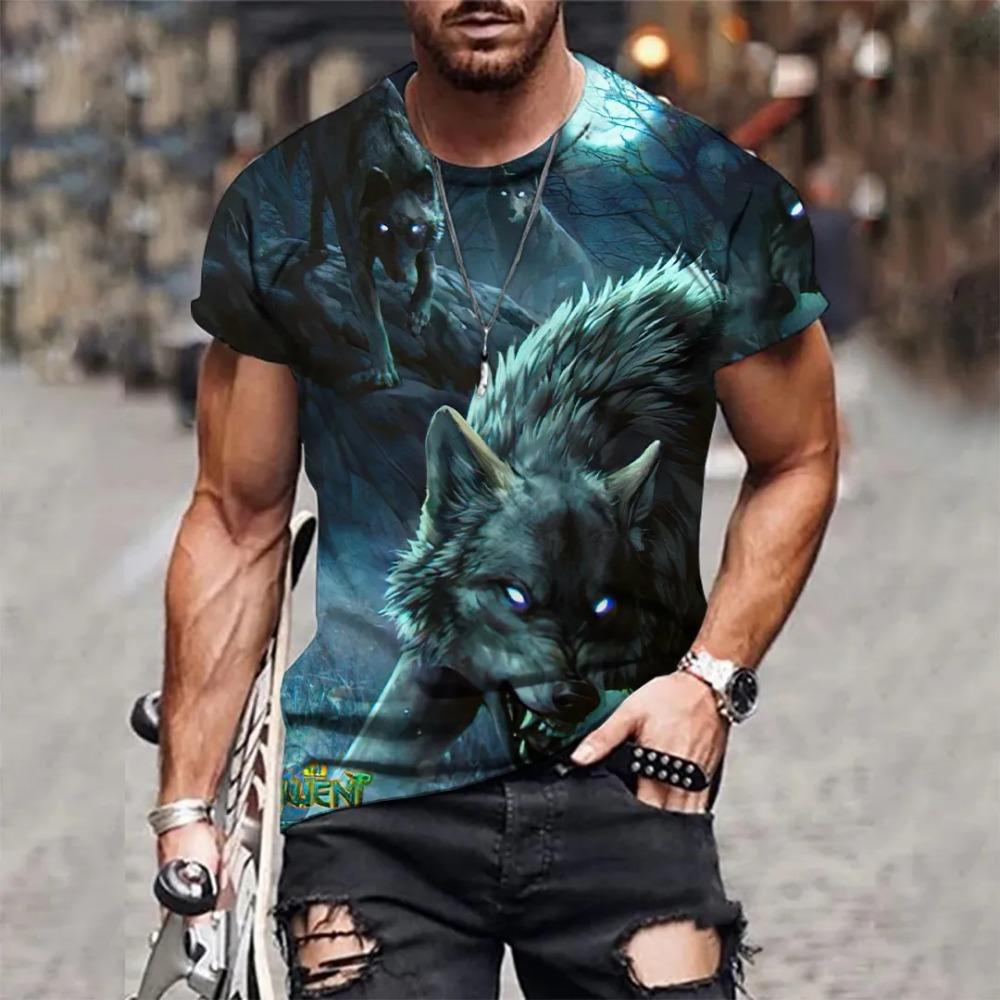 Men 3d Tiger Print Short Sleeve Crew Neck Breathable Medium Stretch Casual Fashion Outdoorparty Weekend Wear