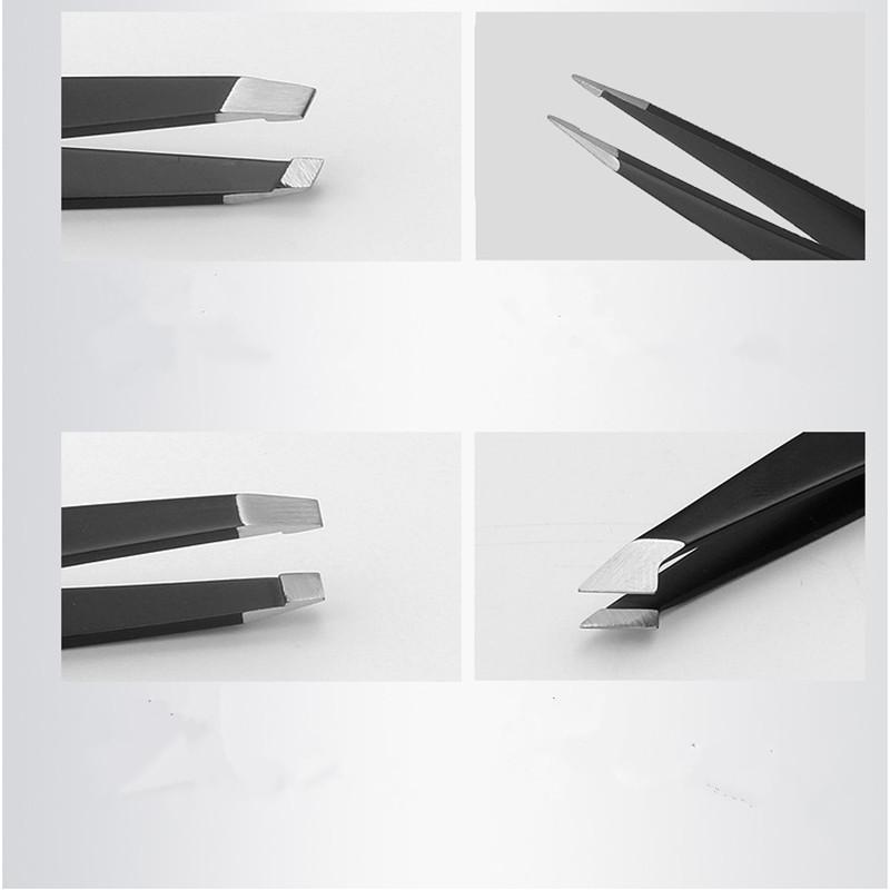 4 ks/sada 1,5 mm silnější nerezové pinzety na obočí špičaté / šikmé / s plochou špičkou nástroj na odstraňování chloupků a líčení s pouzdrem