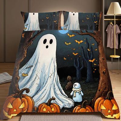 3-teiliges Bettwäsche-Set mit Kissenbezug und Bettbezug Halloween Geistermuster 2D Digitaldruck Geeignet für Schlafzimmer Wohnheim Dekoration