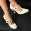 Women's High Heels Mary Janes Shoes 2025 Autumn Elegant T-strap Beige Black Heeled Party Wedding Dance Shoes Female Dress Pumps