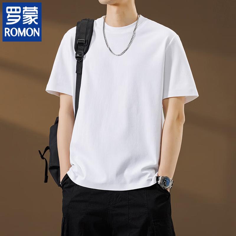 ROMON Men's Trendy Loose Fit Cotton Blend Short Sleeve T-Shirt
